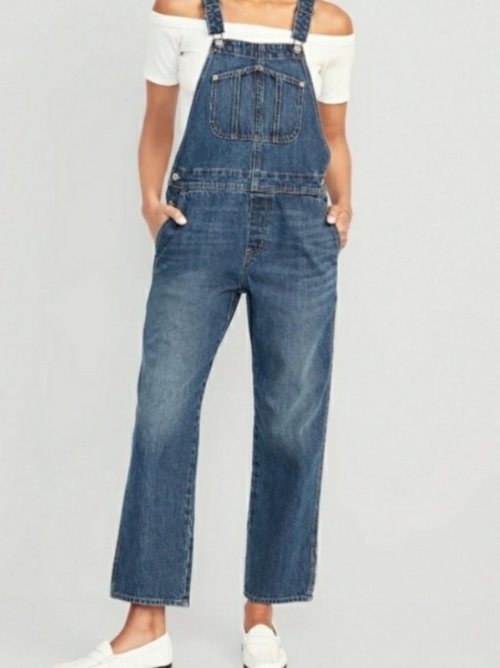 NEW Old Navy Slouchy Straight Overalls Nina Wash Denim Jean Utility Sz 8